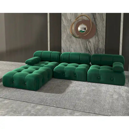 Velvet Sectional Sofa Reversible Modular Couch, Green