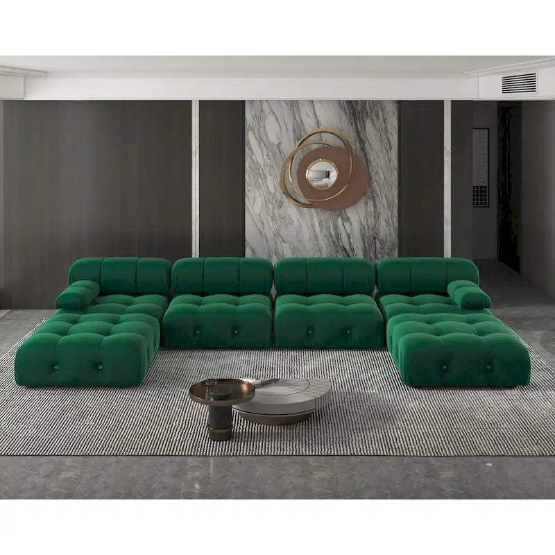 Velvet Sectional Sofa Reversible Modular Couch, Green