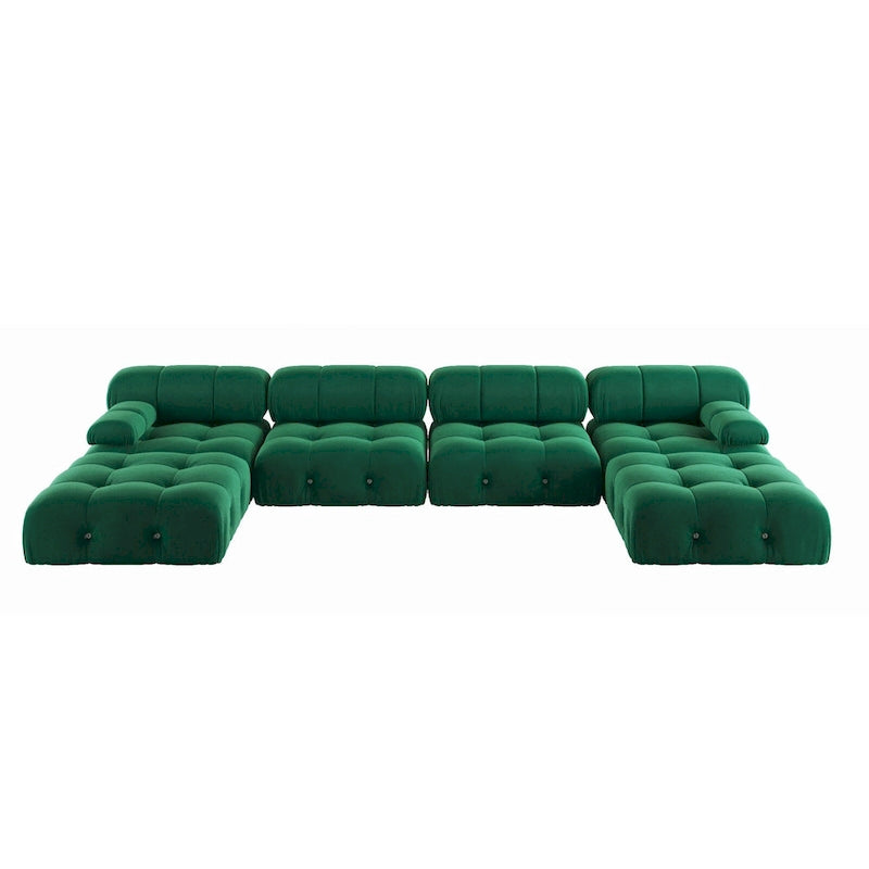 Velvet Sectional Sofa Reversible Modular Couch, Green