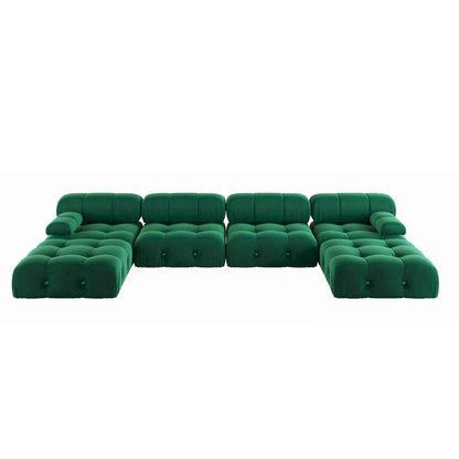 Velvet Sectional Sofa Reversible Modular Couch, Green