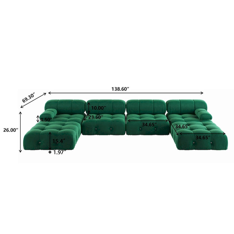 Velvet Sectional Sofa Reversible Modular Couch, Green