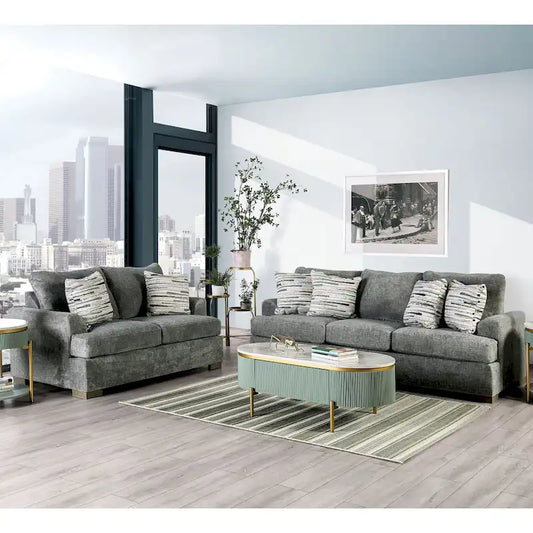 Nort Transitional Fabric Upholstered Flared Arms 2-Piece Sofa Set by Furniture of America