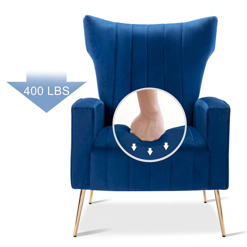 Velvet Accent Chair, Wingback Arm Chair with Gold Legs, Upholstered Single Sofa for Living Room Bedroom