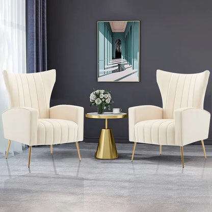 Velvet Accent Chair, Wingback Arm Chair with Gold Legs, Upholstered Single Sofa for Living Room Bedroom