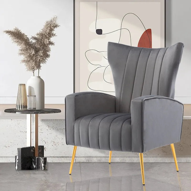 Velvet Accent Chair, Wingback Arm Chair with Gold Legs, Upholstered Single Sofa for Living Room Bedroom
