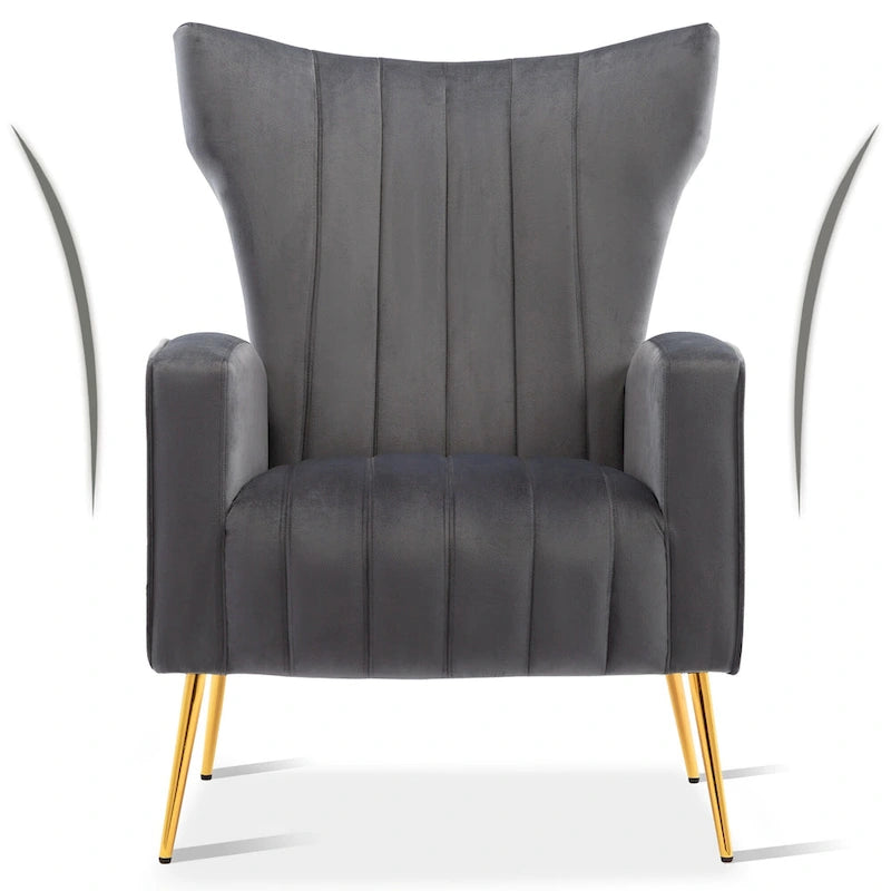 Velvet Accent Chair, Wingback Arm Chair with Gold Legs, Upholstered Single Sofa for Living Room Bedroom