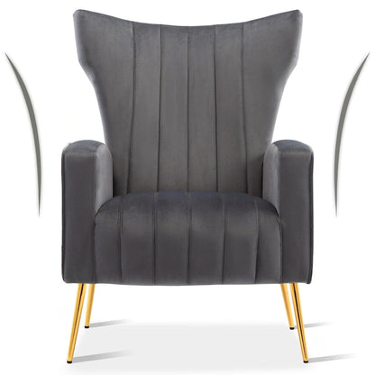 Velvet Accent Chair, Wingback Arm Chair with Gold Legs, Upholstered Single Sofa for Living Room Bedroom