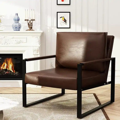 Eureka Modern Vintage Upholstered PU Leather Armchair, Mid Century Accent Chairs with Steel Frame, Leisure Chairs