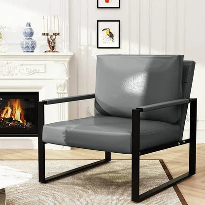Eureka Modern Vintage Upholstered PU Leather Armchair, Mid Century Accent Chairs with Steel Frame, Leisure Chairs