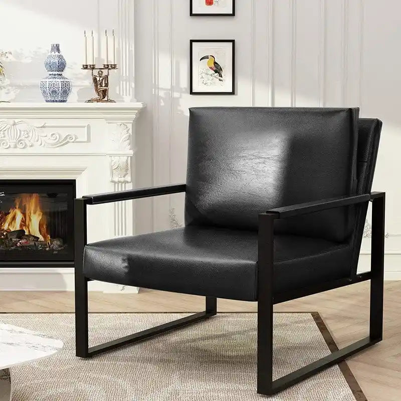 Eureka Modern Vintage Upholstered PU Leather Armchair, Mid Century Accent Chairs with Steel Frame, Leisure Chairs