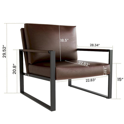 Eureka Modern Vintage Upholstered PU Leather Armchair, Mid Century Accent Chairs with Steel Frame, Leisure Chairs