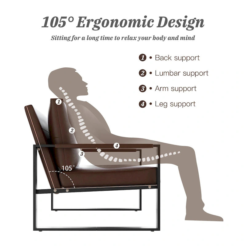 Eureka Modern Vintage Upholstered PU Leather Armchair, Mid Century Accent Chairs with Steel Frame, Leisure Chairs