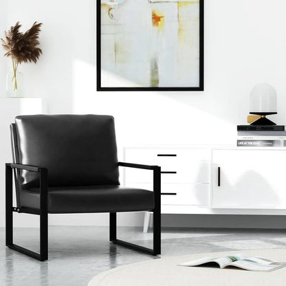 Eureka Modern Vintage Upholstered PU Leather Armchair, Mid Century Accent Chairs with Steel Frame, Leisure Chairs