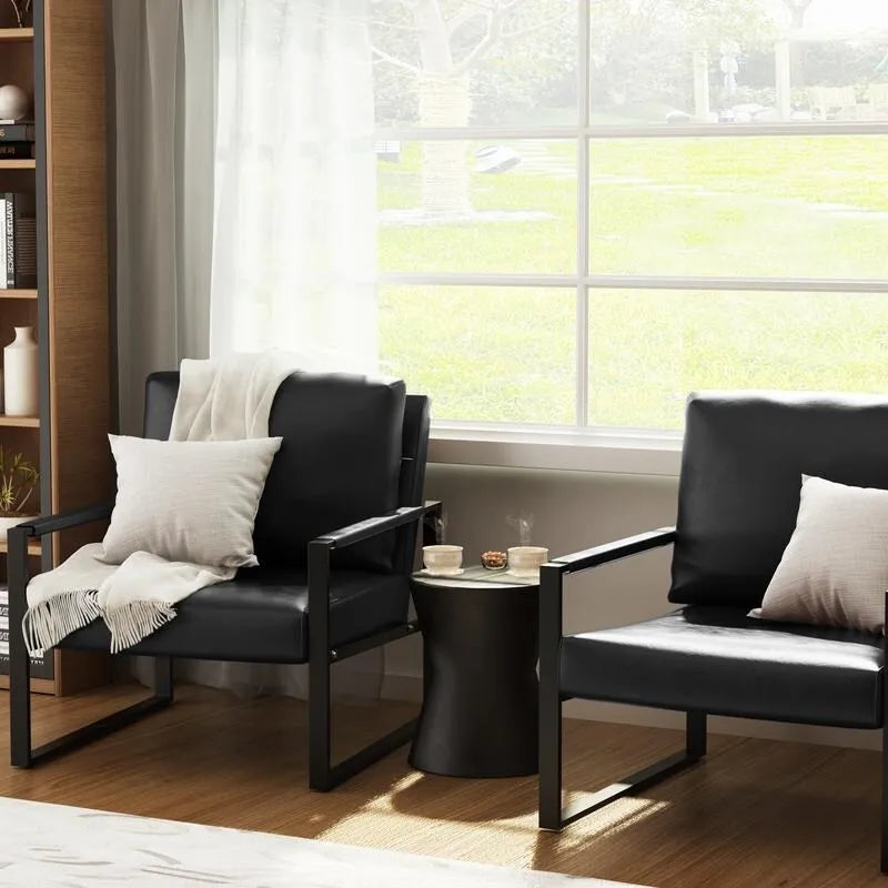 Eureka Modern Vintage Upholstered PU Leather Armchair, Mid Century Accent Chairs with Steel Frame, Leisure Chairs