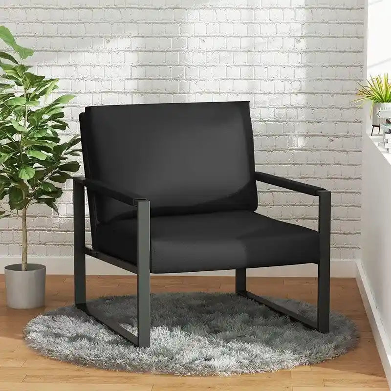 Eureka Modern Vintage Upholstered PU Leather Armchair, Mid Century Accent Chairs with Steel Frame, Leisure Chairs