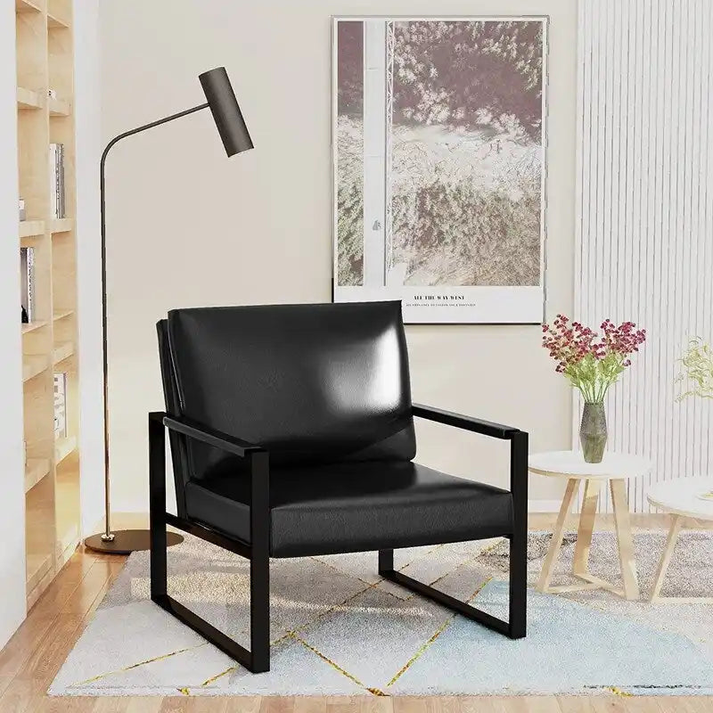 Eureka Modern Vintage Upholstered PU Leather Armchair, Mid Century Accent Chairs with Steel Frame, Leisure Chairs