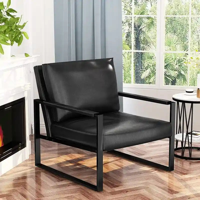 Eureka Modern Vintage Upholstered PU Leather Armchair, Mid Century Accent Chairs with Steel Frame, Leisure Chairs