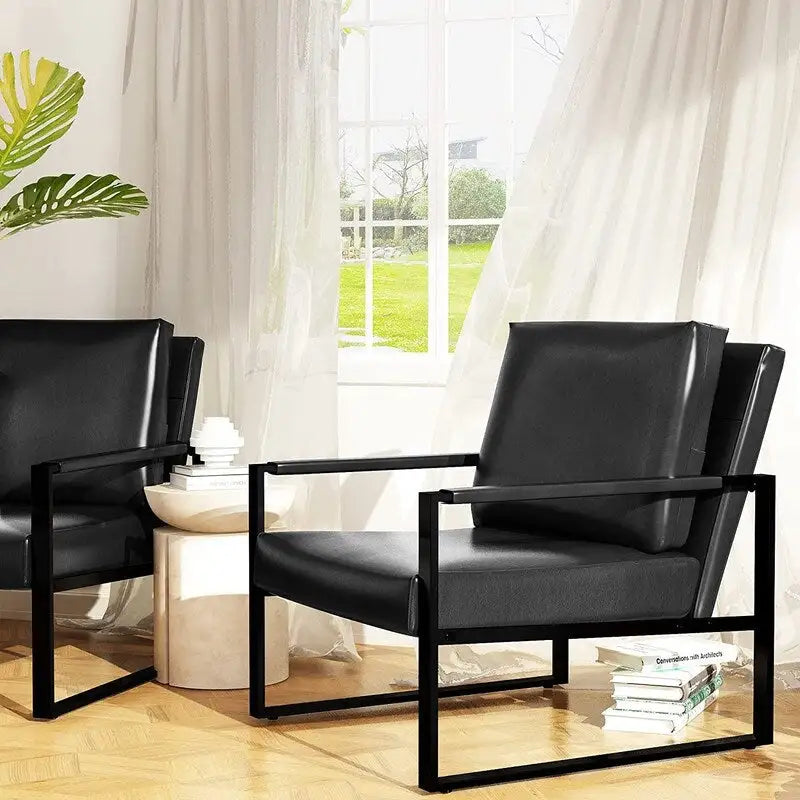 Eureka Modern Vintage Upholstered PU Leather Armchair, Mid Century Accent Chairs with Steel Frame, Leisure Chairs