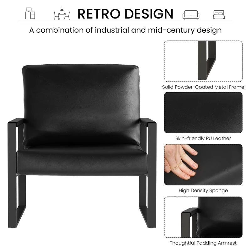 Eureka Modern Vintage Upholstered PU Leather Armchair, Mid Century Accent Chairs with Steel Frame, Leisure Chairs