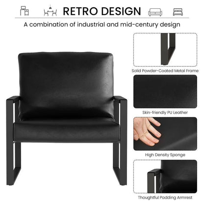 Eureka Modern Vintage Upholstered PU Leather Armchair, Mid Century Accent Chairs with Steel Frame, Leisure Chairs