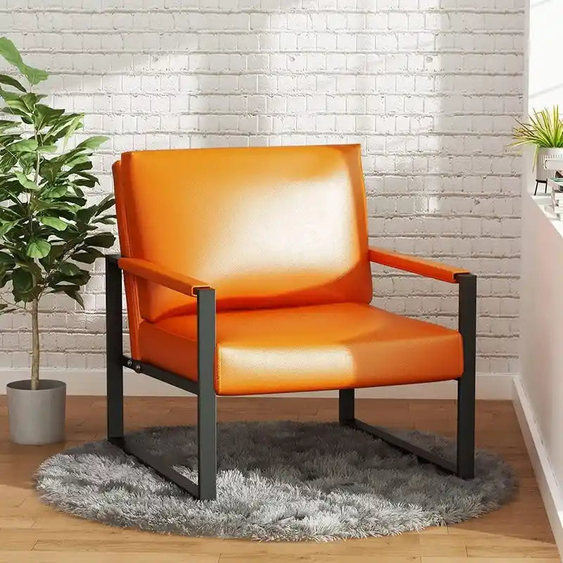 Eureka Modern Vintage Upholstered PU Leather Armchair, Mid Century Accent Chairs with Steel Frame, Leisure Chairs