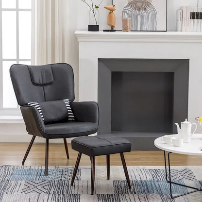 Hausfame Faux Leather Wingback Chairs with Ottoman Accent Chairs Living Room Chairs