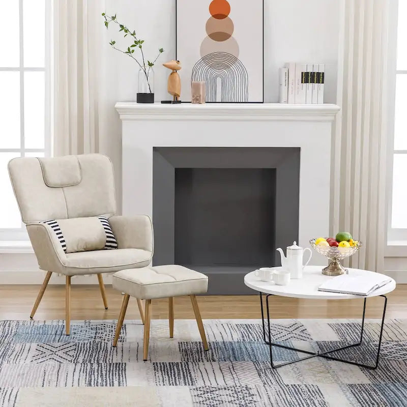 Hausfame Faux Leather Wingback Chairs with Ottoman Accent Chairs Living Room Chairs