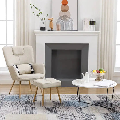 Hausfame Faux Leather Wingback Chairs with Ottoman Accent Chairs Living Room Chairs