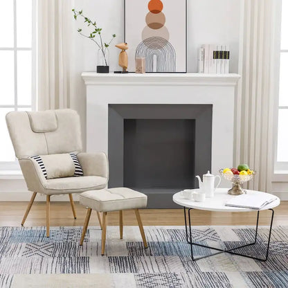 Hausfame Faux Leather Wingback Chairs with Ottoman Accent Chairs Living Room Chairs