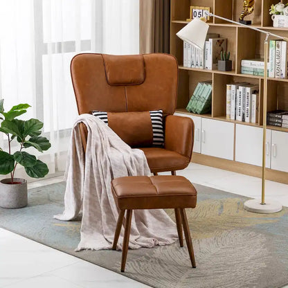 Hausfame Faux Leather Wingback Chairs with Ottoman Accent Chairs Living Room Chairs