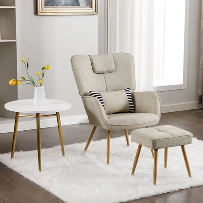 Hausfame Faux Leather Wingback Chairs with Ottoman Accent Chairs Living Room Chairs