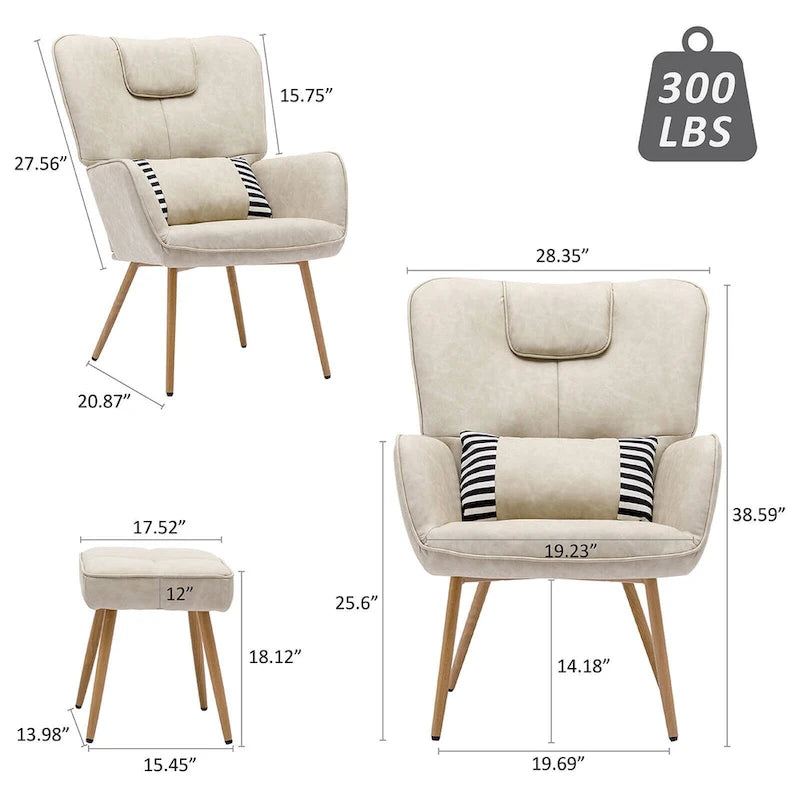 Hausfame Faux Leather Wingback Chairs with Ottoman Accent Chairs Living Room Chairs