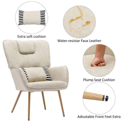 Hausfame Faux Leather Wingback Chairs with Ottoman Accent Chairs Living Room Chairs