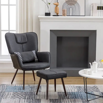 Hausfame Faux Leather Wingback Chairs with Ottoman Accent Chairs Living Room Chairs
