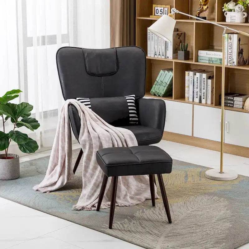 Hausfame Faux Leather Wingback Chairs with Ottoman Accent Chairs Living Room Chairs