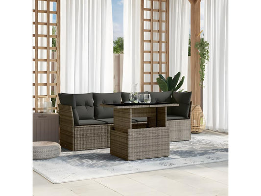 5-piece garden furniture set with grey resin wicker cushions 03233EBVN