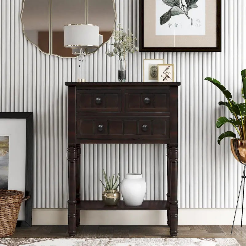 Wooden Console Table, Sofa Table with Storage Drawers and Shelf