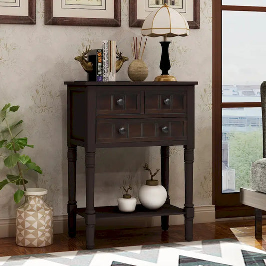 Wooden Console Table, Sofa Table with Storage Drawers and Shelf