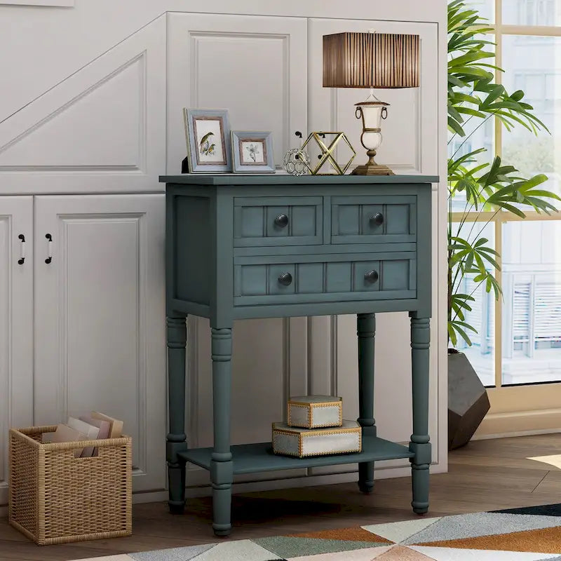 Wooden Console Table, Sofa Table with Storage Drawers and Shelf