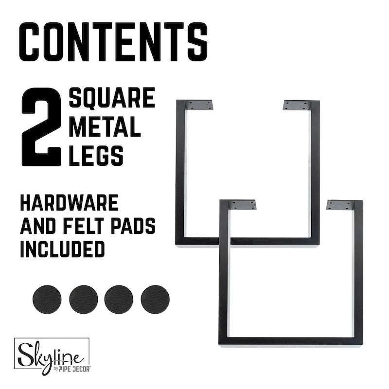 PIPE DECOR Matte Black Steel Modern Square Living Room Table Legs Set of 2