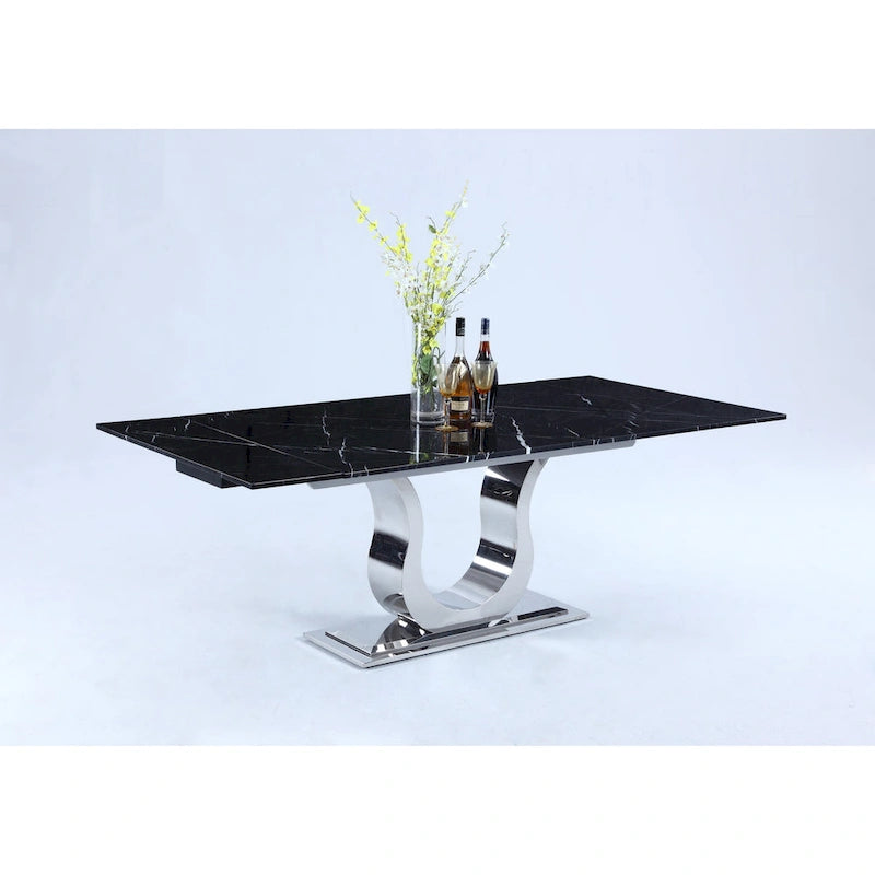 Somette Nikki Dining Table with Black Marquina Marble Top