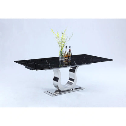 Somette Nikki Dining Table with Black Marquina Marble Top