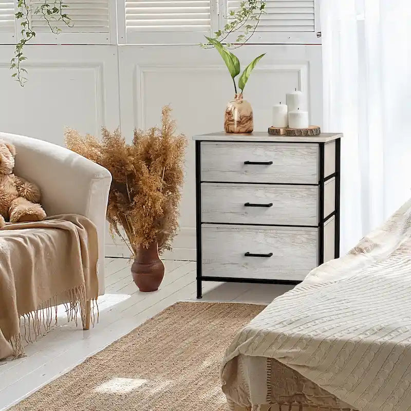 Nightstand 3-Drawer Shelf Storage - Bedside Furniture End Table Chest