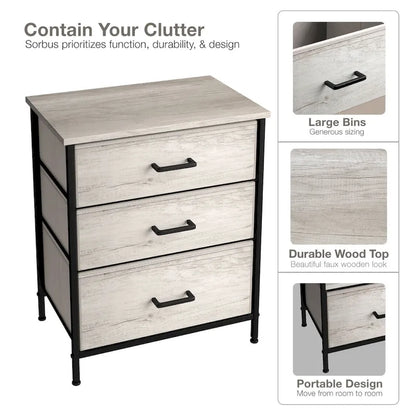 Nightstand 3-Drawer Shelf Storage - Bedside Furniture End Table Chest