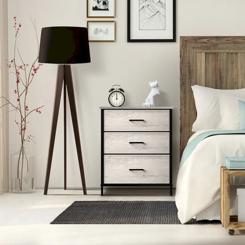 Nightstand 3-Drawer Shelf Storage - Bedside Furniture End Table Chest