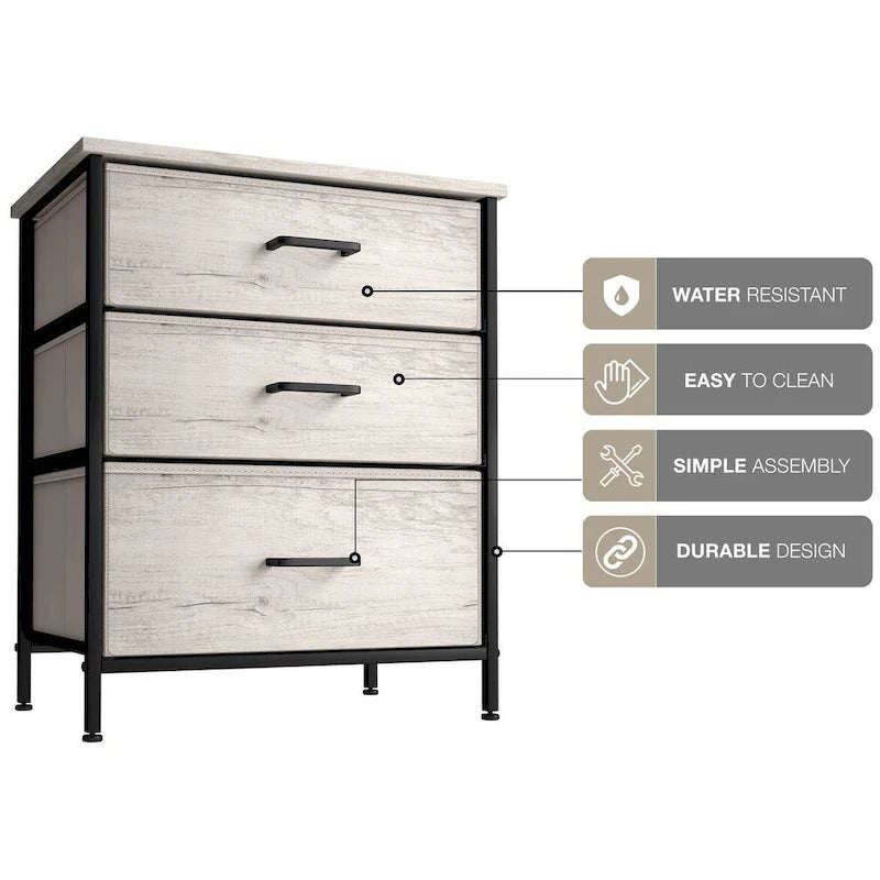 Nightstand 3-Drawer Shelf Storage - Bedside Furniture End Table Chest