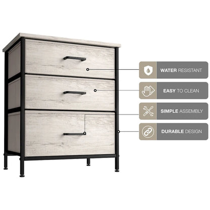 Nightstand 3-Drawer Shelf Storage - Bedside Furniture End Table Chest