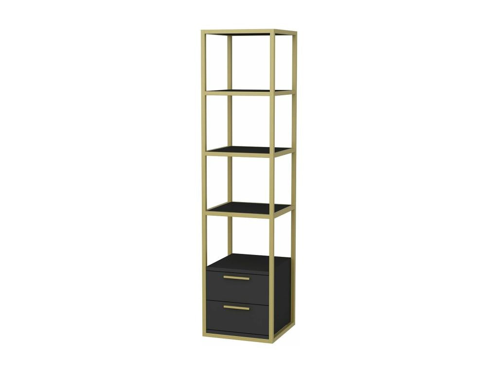 Parisianestop 2-Drawer Bookshelf, 39cm x 160cm, Gold Metal and Anthracite Wood, 26168NYHW