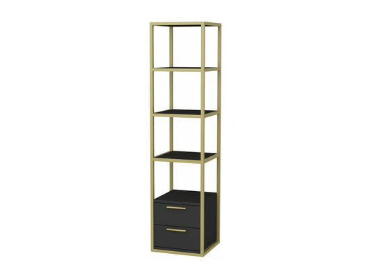 Parisianestop 2-Drawer Bookshelf, 39cm x 160cm, Gold Metal and Anthracite Wood, 26168NYHW