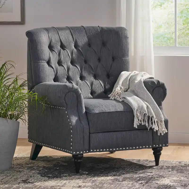 Sunapee Fabric and Rubberwood Recliner with Nailhead Trim by Christopher Knight Home